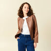 Blouson simili cuir marron femme