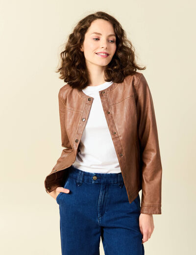 Blouson simili cuir marron femme
