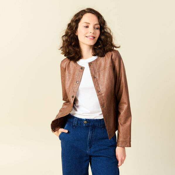Blouson simili cuir marron femme