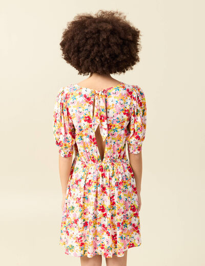 Robe fluide col v manches courtes rose framboise femme
