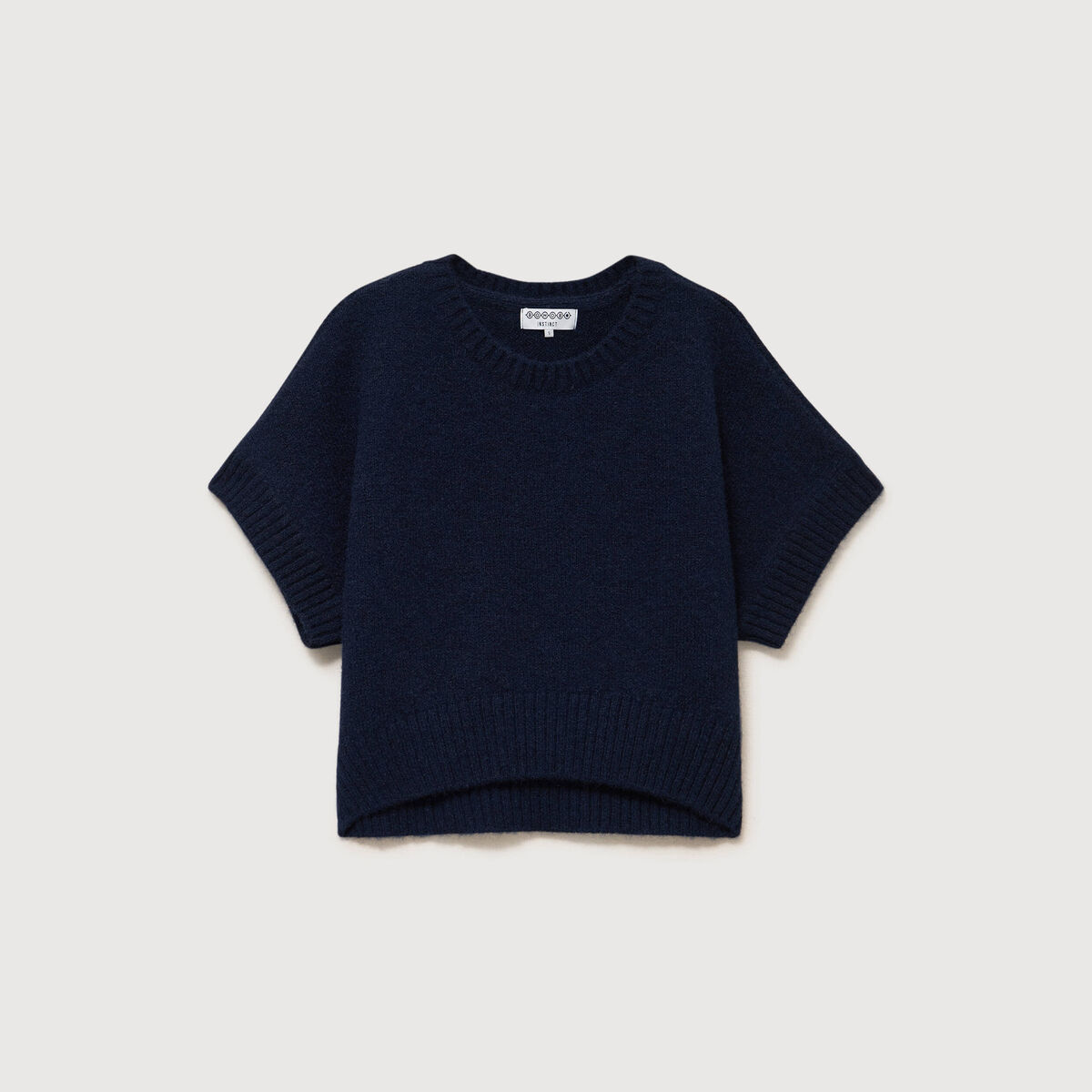 Pull oversize col rond manches courtes bleu marine femme