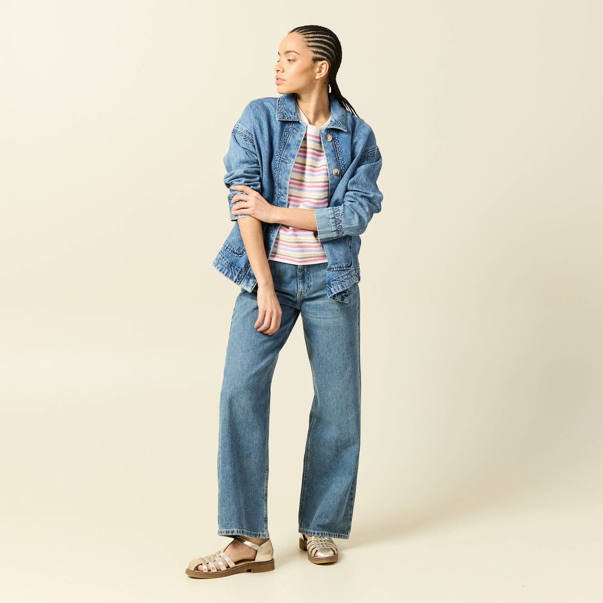 Surchemise en jeans manches longues denim dirty femme