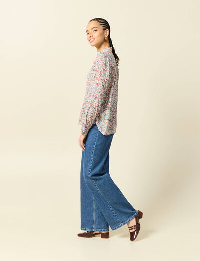 Blouse manches longues bleu gris femme