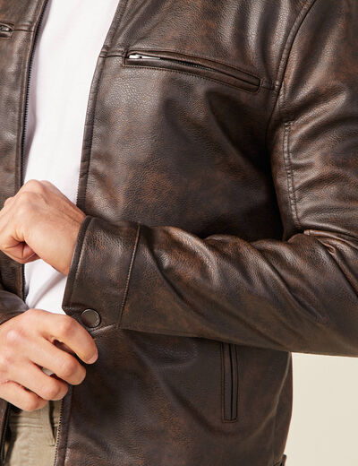 Blouson simili cuir vert kaki homme