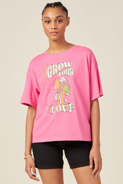 T-shirt manches courtes rose fushia femme