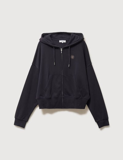 Sweat zipp&eacute; &agrave; capuche gris fonc&eacute; femme