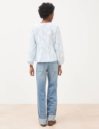 Chemise col v manches longues en coton blanc femme
