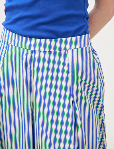 Jupe longue &eacute;vas&eacute;e en coton ray&eacute; bleu femme