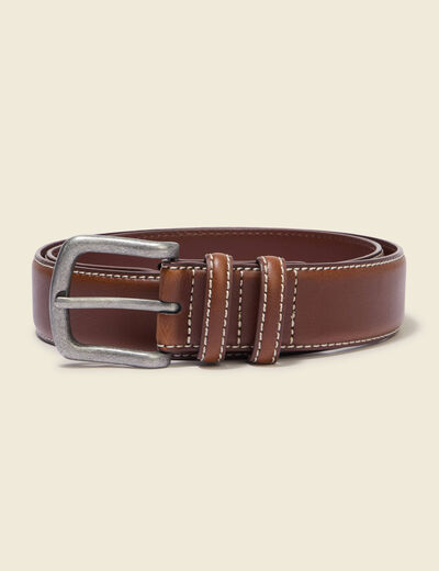 Ceinture large en cuir marron homme