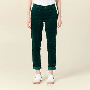 Pantalon chino velours côtelé vert canard femme