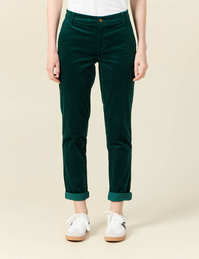 Pantalon chino velours côtelé vert canard femme