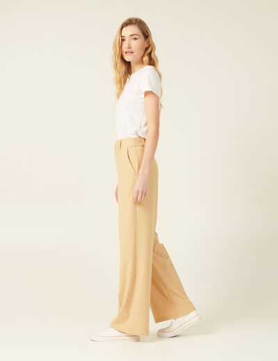 Pantalon city large à pinces beige femme