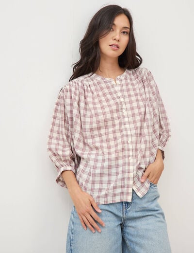 Chemise oversize &agrave; carreaux marron cognac femme