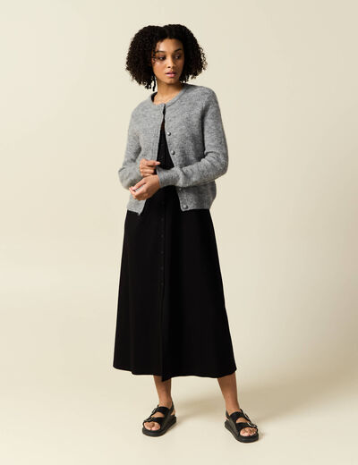 Robe longue droite boutons noir femme