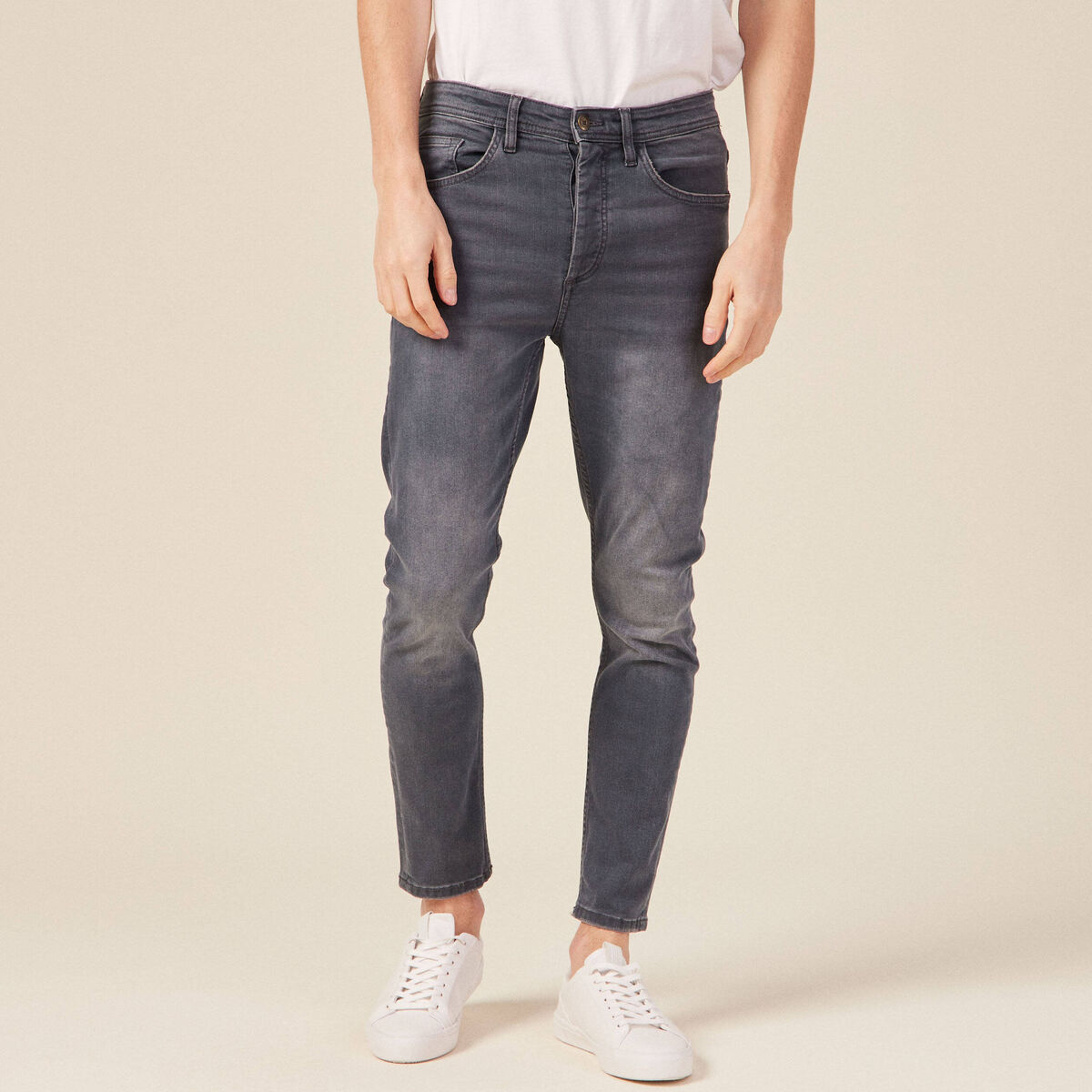 Jeans tapered 5 poches denim gris homme
