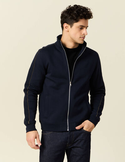 Gilet manches longues zippé bleu marine homme