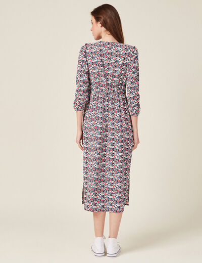 Robe cintr&eacute;e col v manches longues bleu marine femme