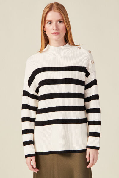 Pull manches longues à boutons ecru femme