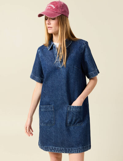 Robe jeans manches courtes denim stone femme