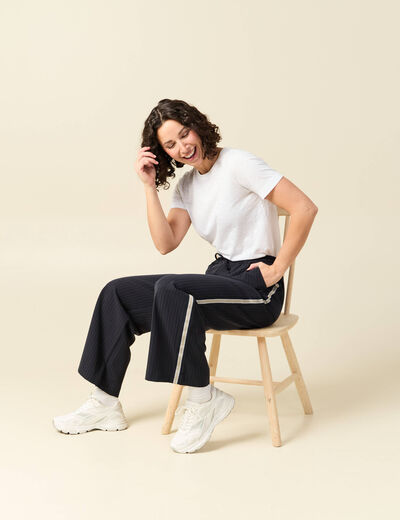 Pantalon taille haute bleu marine femme