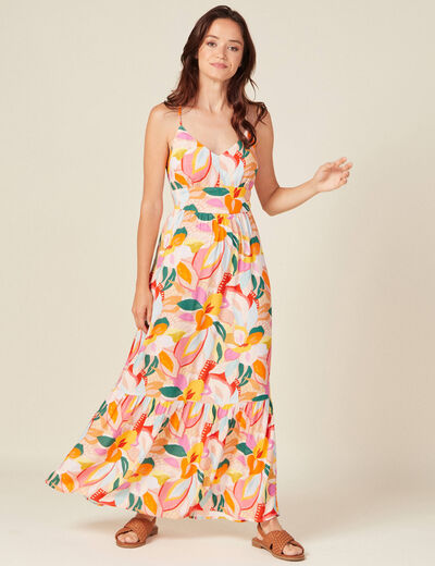 Robe longue droite à bretelles multicolore femme