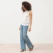 Top sans manches en dentelle col rond ecru femme
