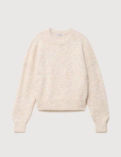 Pull droit manches longues col rond creme femme