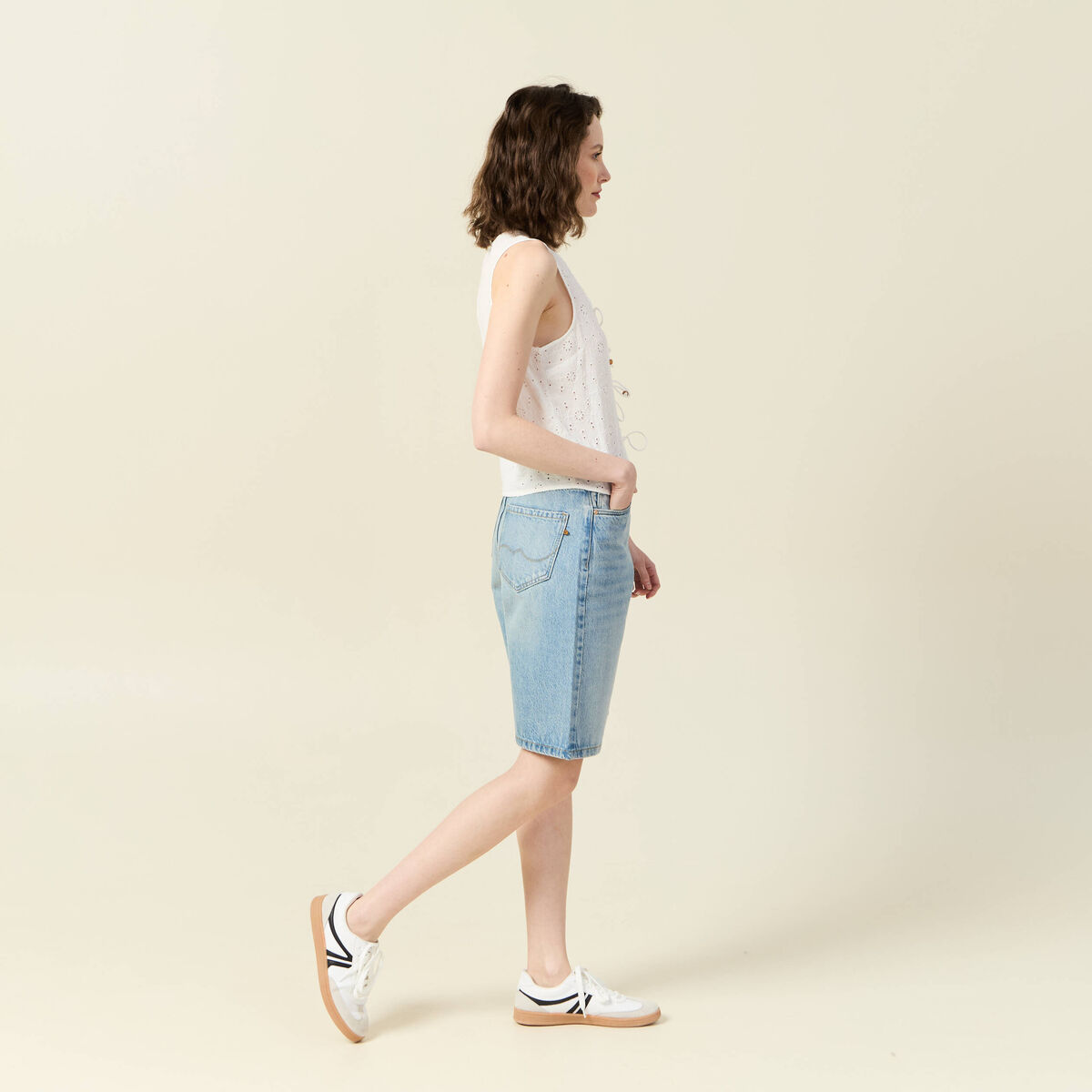 Bermuda large en jean denim used femme