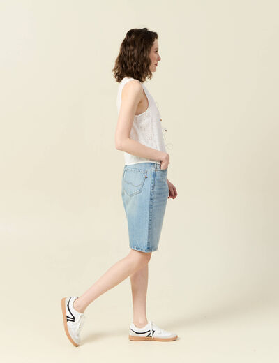 Bermuda large en jean denim used femme