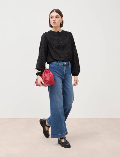 Jeans large taille haute denim stone femme