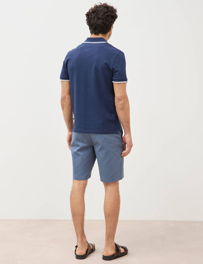 Polo cintr&eacute; en coton manches courtes bleu marine homme