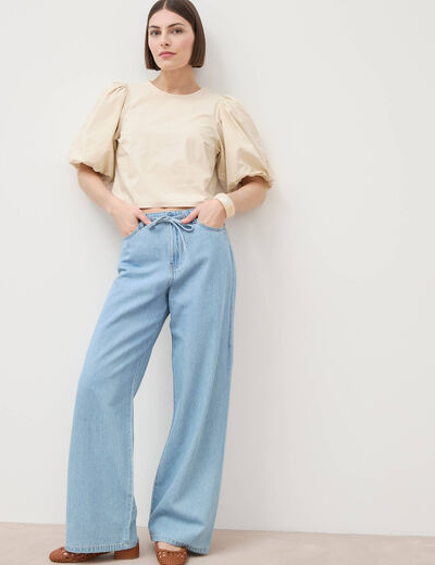 Jeans large taille standard en coton denim bleach femme