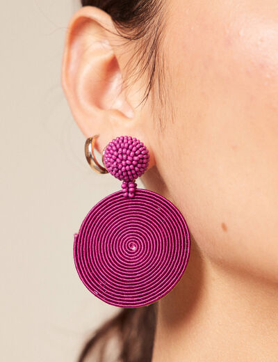 Boucles d'oreilles pendantes rose framboise femme