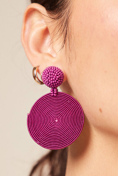 Boucles d'oreilles pendantes rose framboise femme