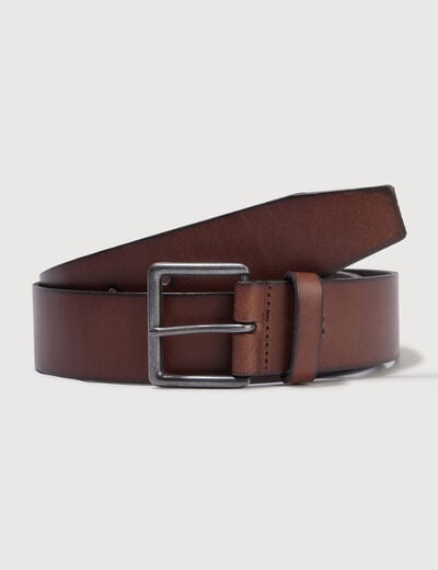 Ceinture large en cuir taupe homme