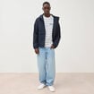 Blouson droit &agrave; capuche doubl&eacute; bleu marine homme