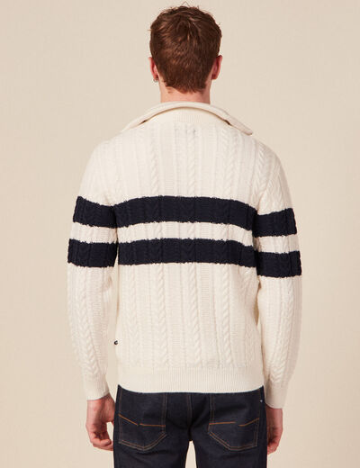Pull col camionneur zippé ecru homme