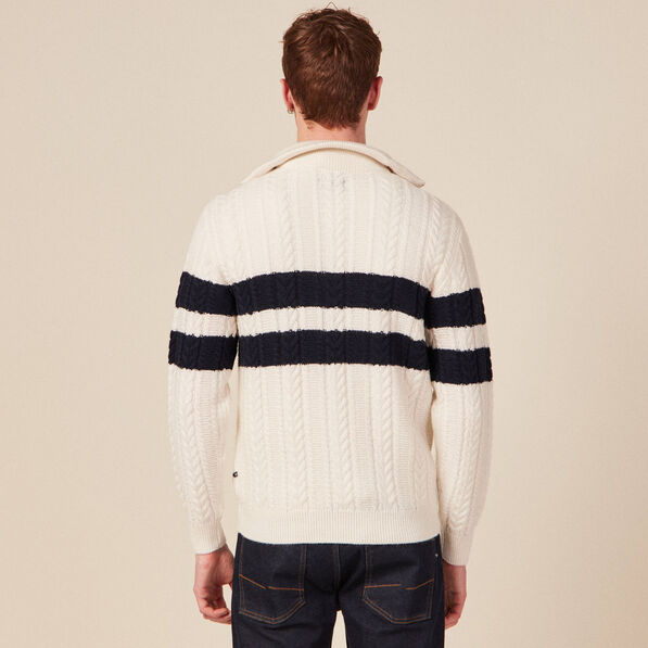 Pull col camionneur zippé ecru homme