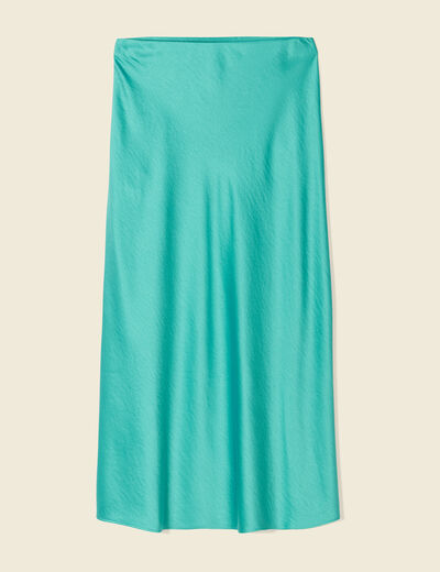 Jupe midi droite satin bleu turquoise femme