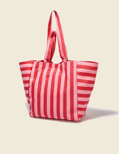Cabas ray&eacute; en coton bandouli&egrave;re orange fonc&eacute; femme