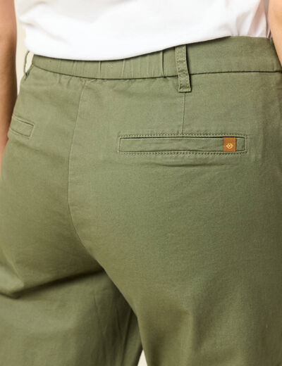 Pantalon taille haute fluide vert kaki femme