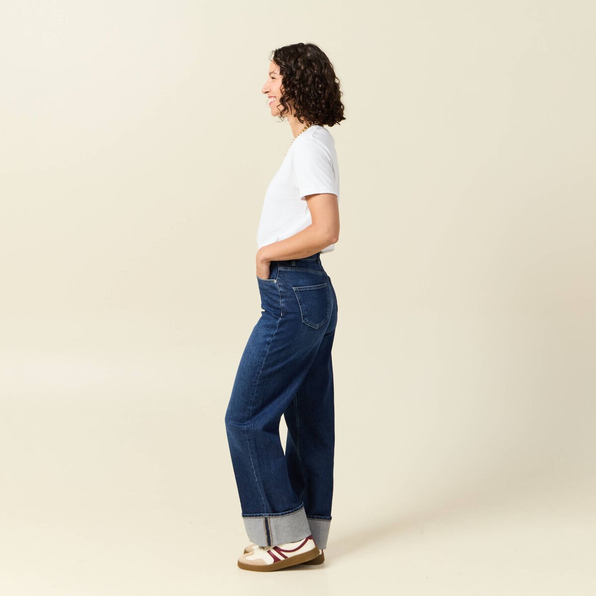 Jeans straight taille haute denim brut femme