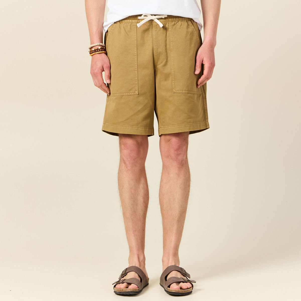 Bermuda droit à coulisse camel homme