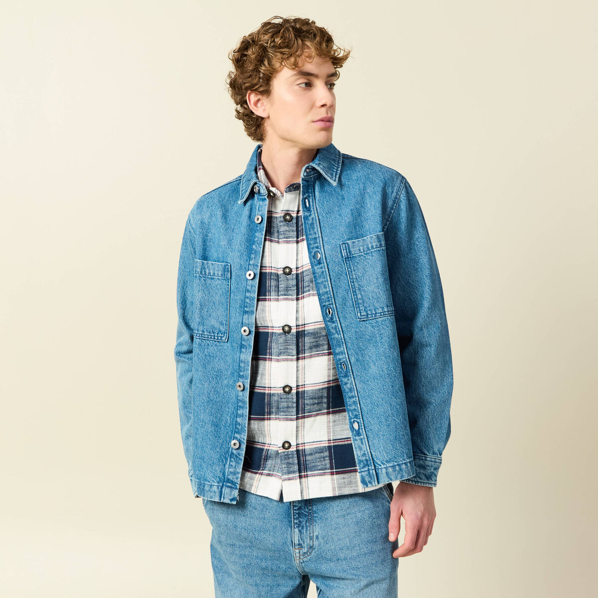 Surchemise en jeans coton coupe droite denim double stone homme