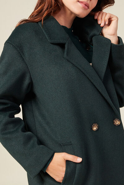 Manteau droit long vert foncé femme