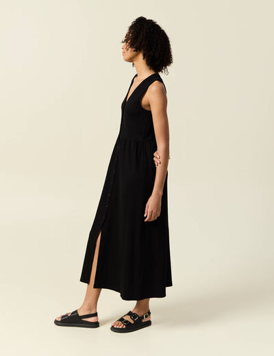 Robe longue droite boutons noir femme