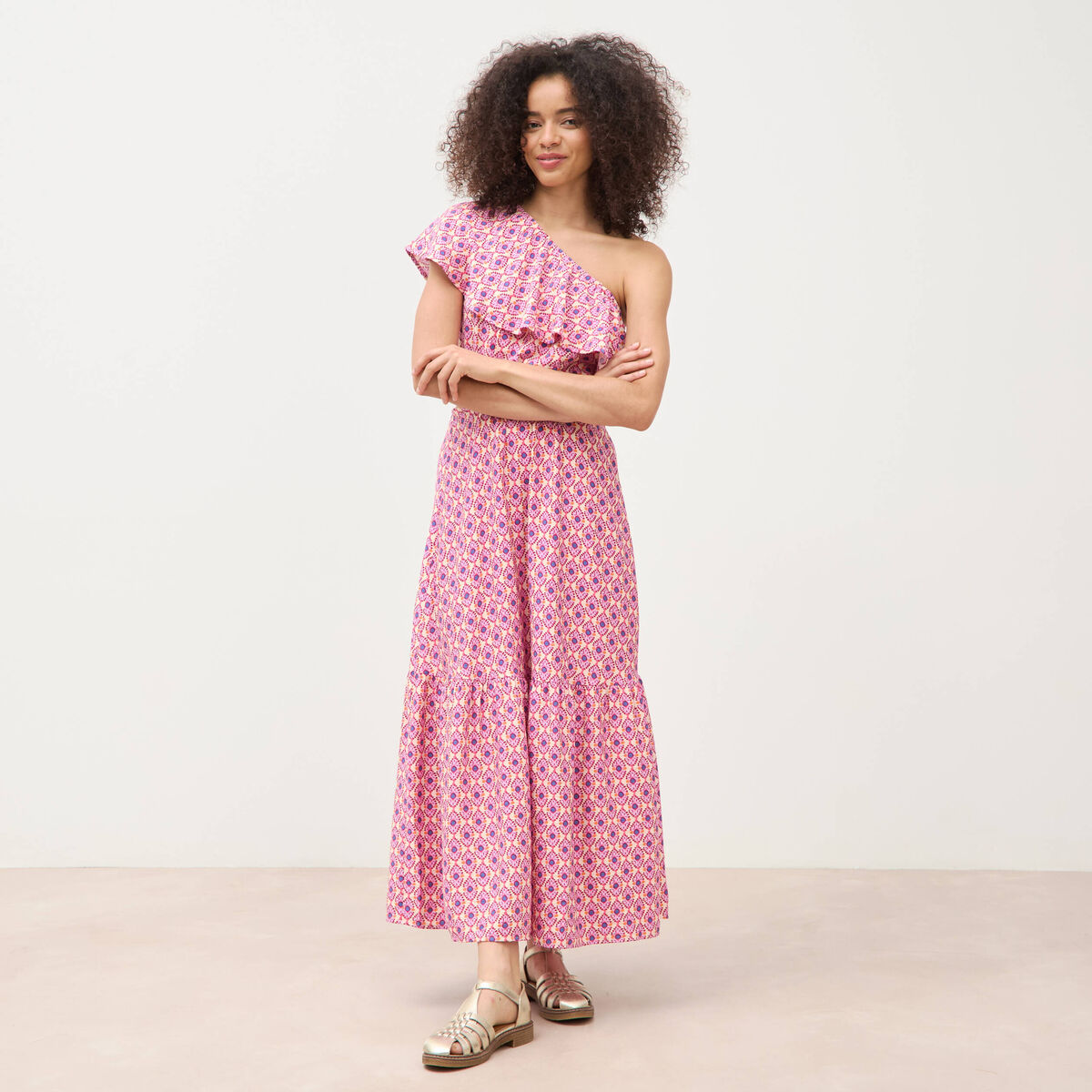 Robe one shoulder sans manches multicolore femme