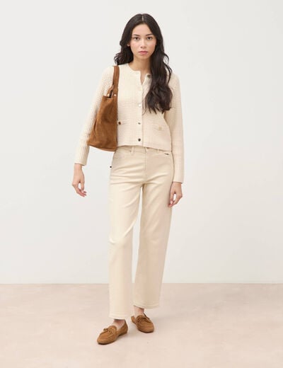 Gilet droit court manches longues ivoire femme