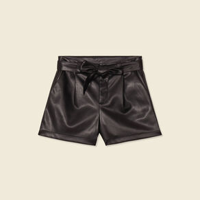 Short similicuir ceinturé noir femme