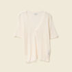 Pull manches courtes ajouré creme femme